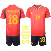 Spanien Jordi Alba #18 Fußballbekleidung Heimtrikot Kinder WM 2022 Kurzarm (+ kurze hosen)